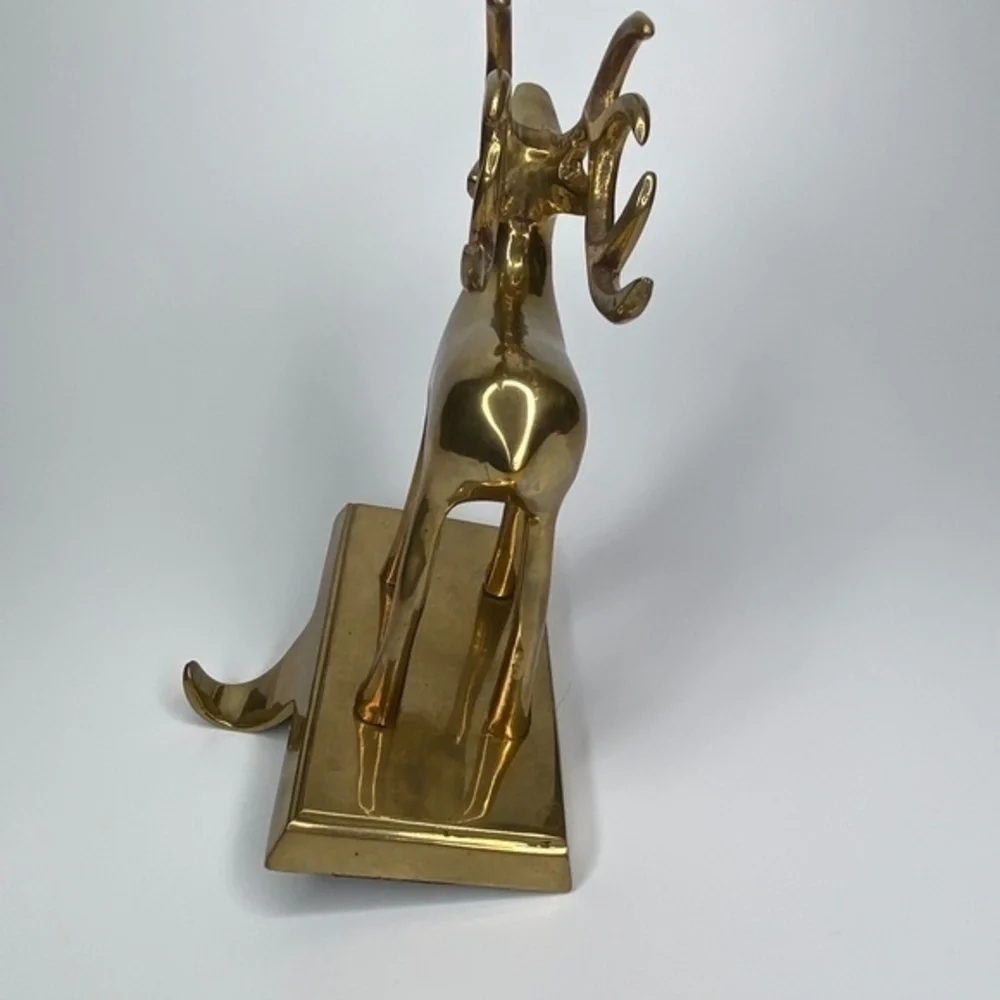 Pair of Brass Mantel‎ Holder Hangers Reindeer Christmas Holiday Stocking